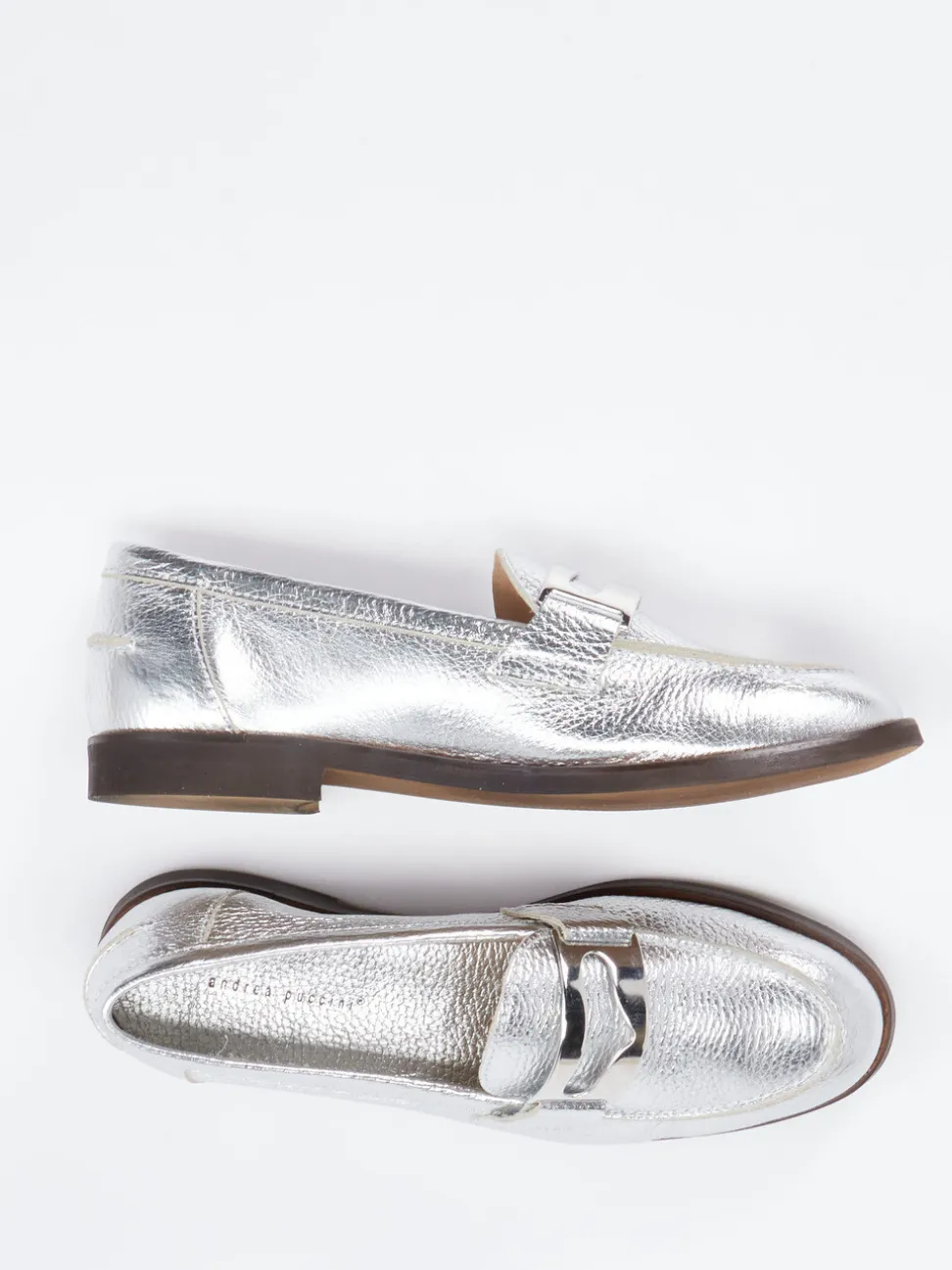 Andrea Puccini – Loafer aus Metallicleder silber