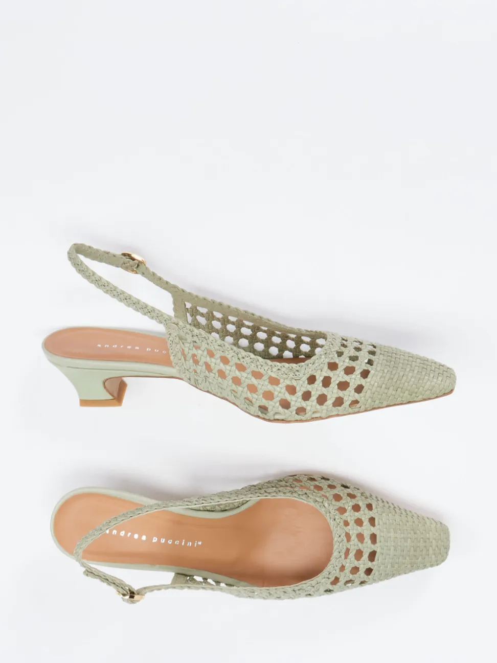 Andrea Puccini – Slingpumps aus Flechtleder Salbeigrün
