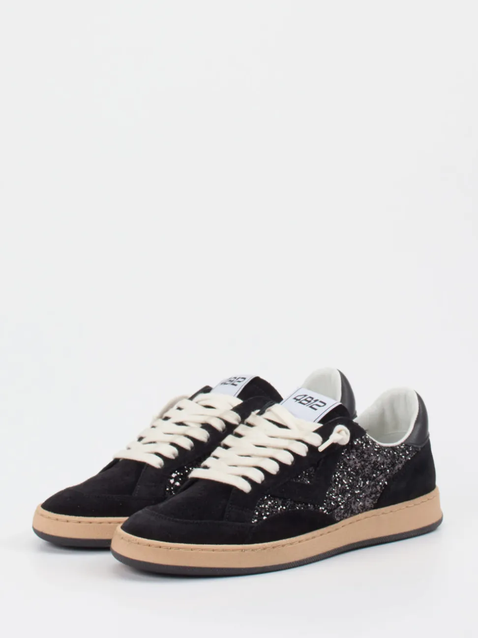 4B12 – Sneaker aus Veloursleder und Glitzertextil Schwarz