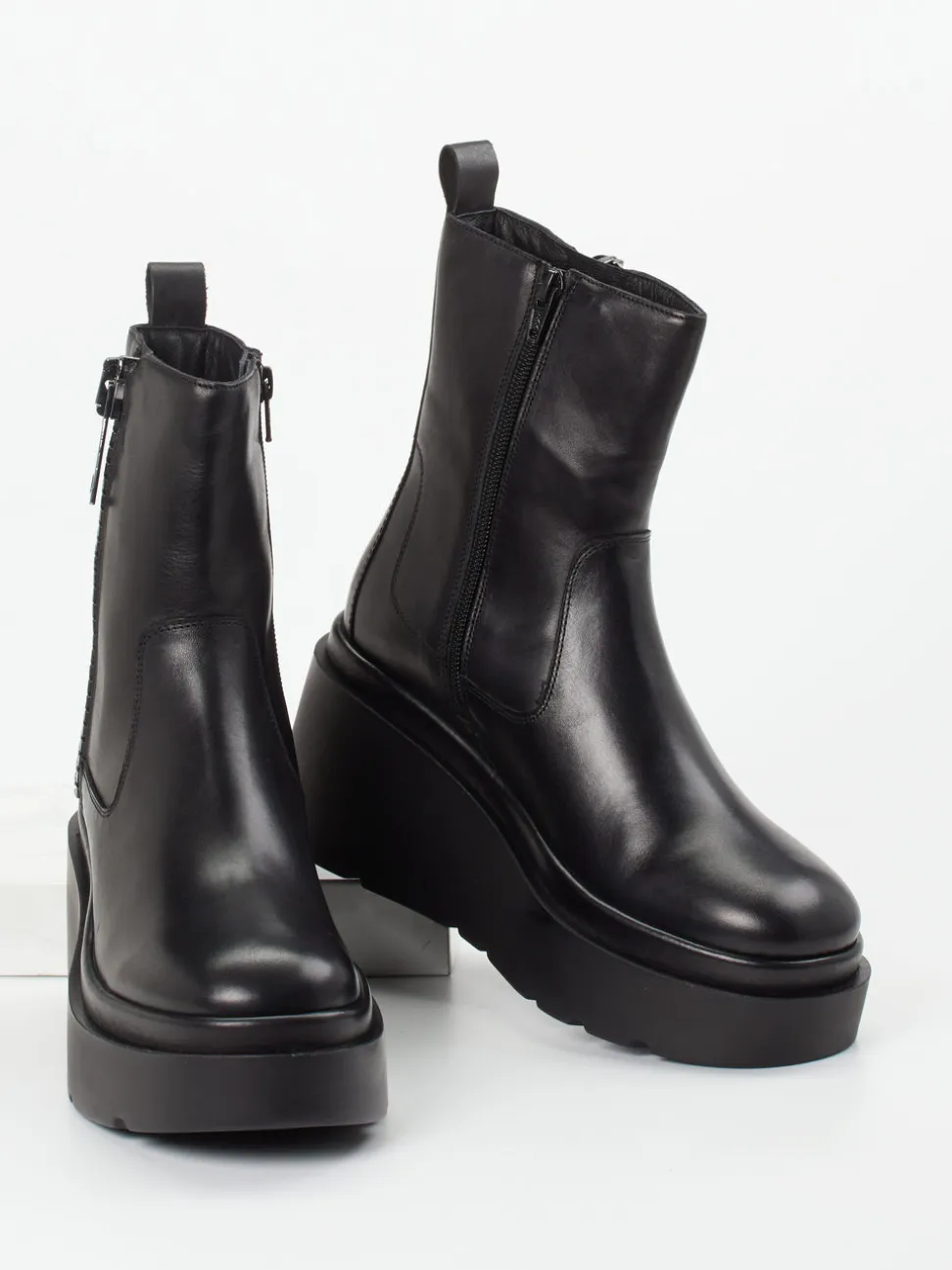 CAFèNOIR – Plateau-Stiefeletten aus Glattleder Schwarz