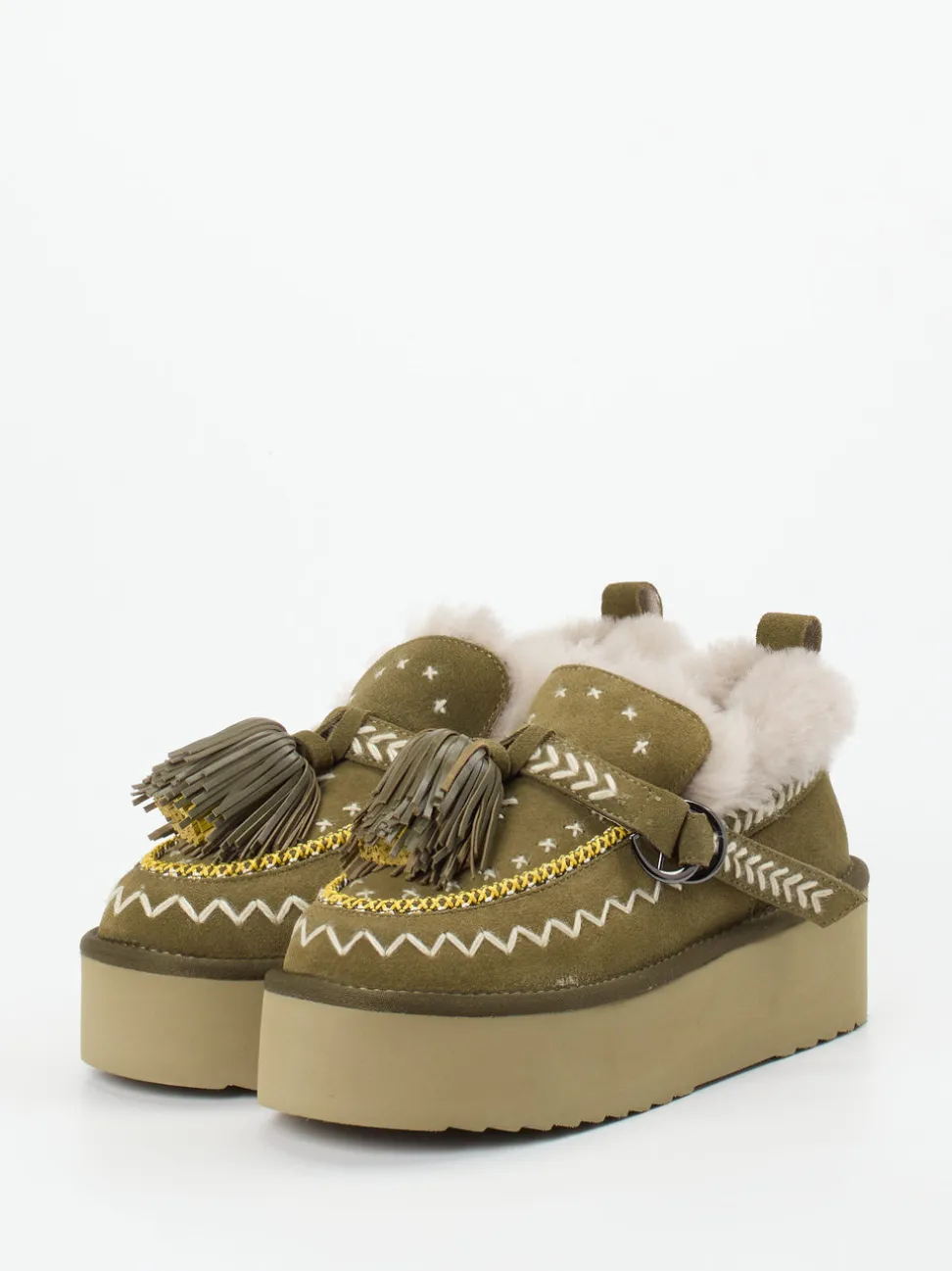 Elena Iachi – Plateau-Loafer aus Veloursleder olivgrün