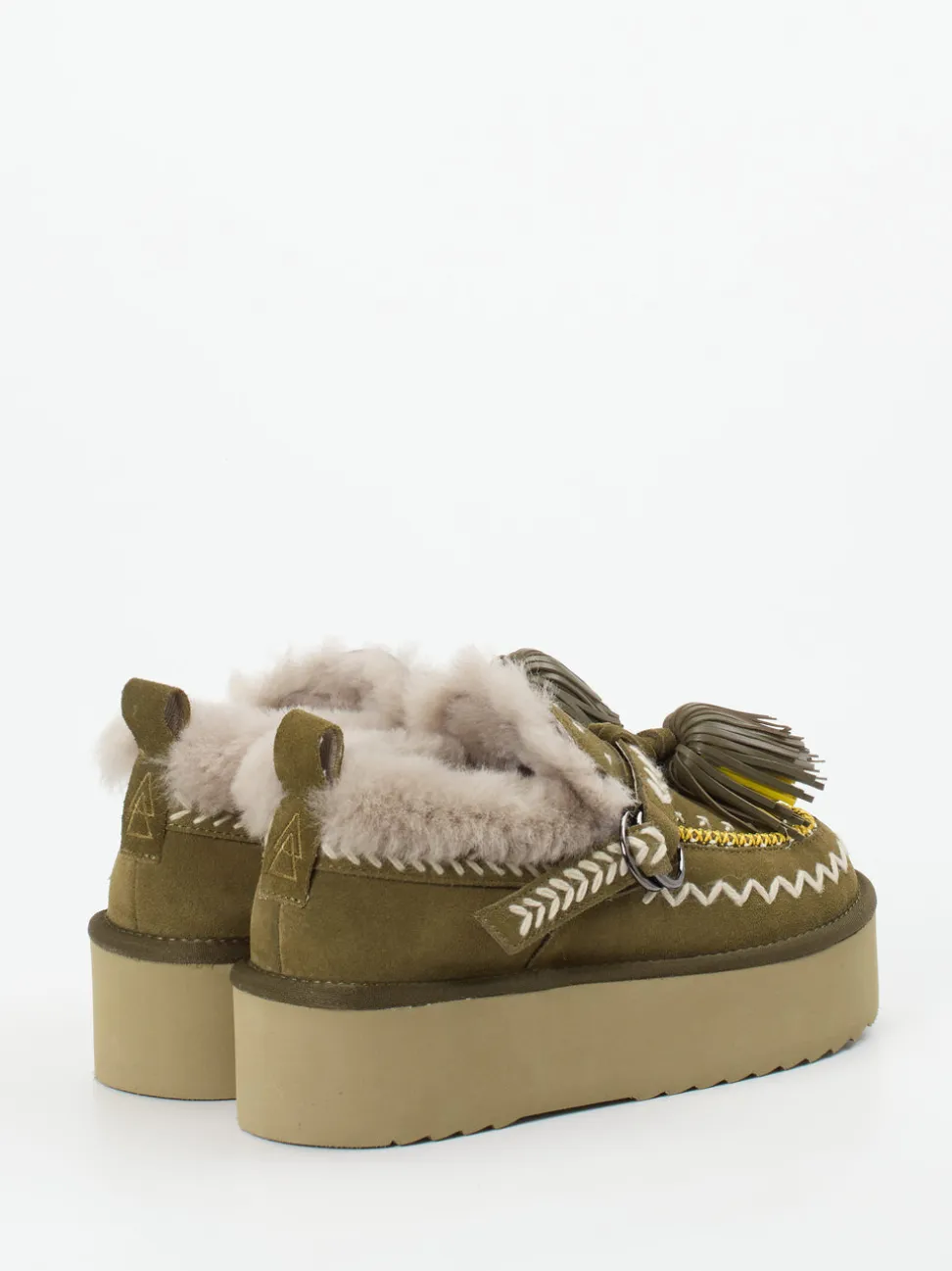 Elena Iachi – Plateau-Loafer aus Veloursleder olivgrün