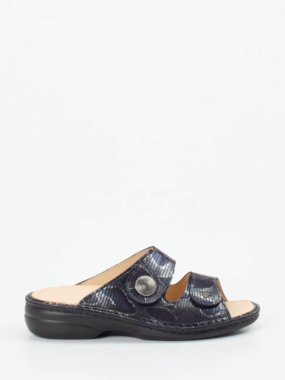 Finn Comfort – Pantolette aus geprägtem Leder Dunkelblau