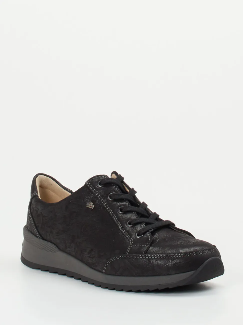 Finn Comfort – Schnürschuh aus Metallicleder schwarz