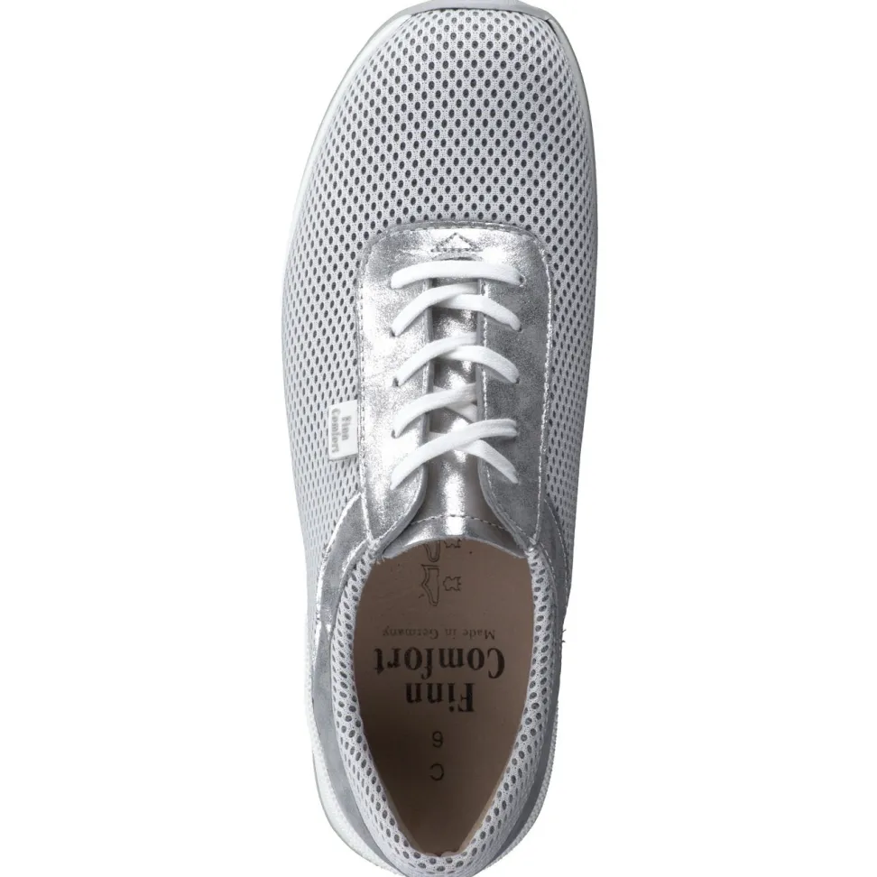 Finn Comfort – Sneaker aus Textil und Metallicleder silbergrau