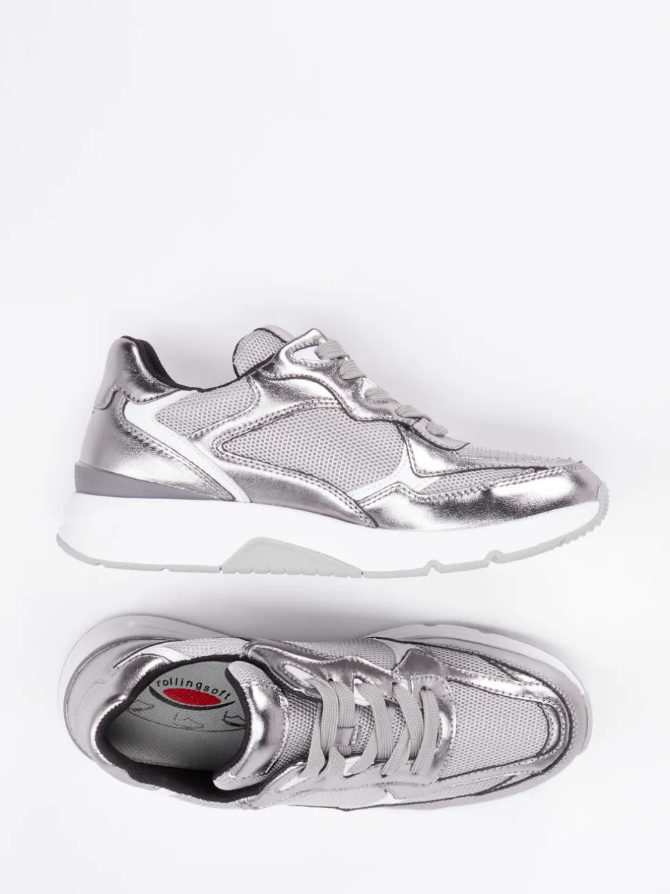 Gabor Comfort – Chunky-Sneaker aus Metallicleder silber