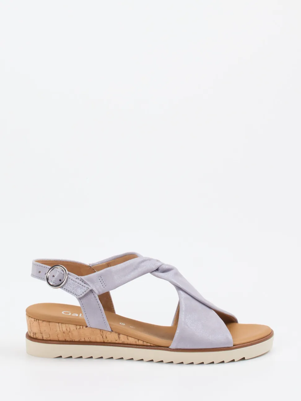 Gabor Comfort – Keilsandaletten aus Metallicleder Lavendelgrau