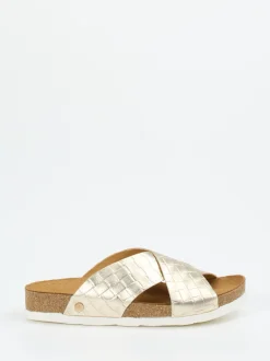 Haflinger – Pantolette aus Metallicleder Champagner
