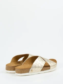 Haflinger – Pantolette aus Metallicleder Champagner