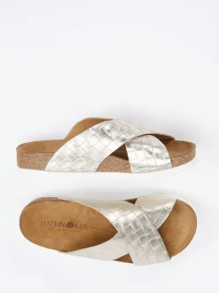 Haflinger – Pantolette aus Metallicleder Champagner