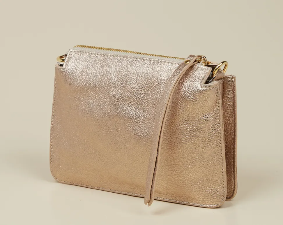 Konstantin Starke – Schultertasche aus Metallicleder Roségold