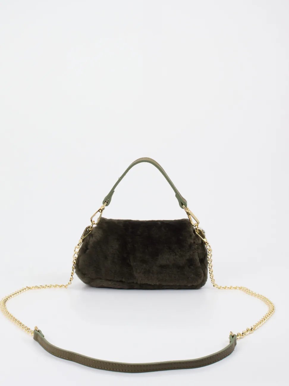 Konstantin Starke – Schultertasche aus Kunstfell Dunkeloliv