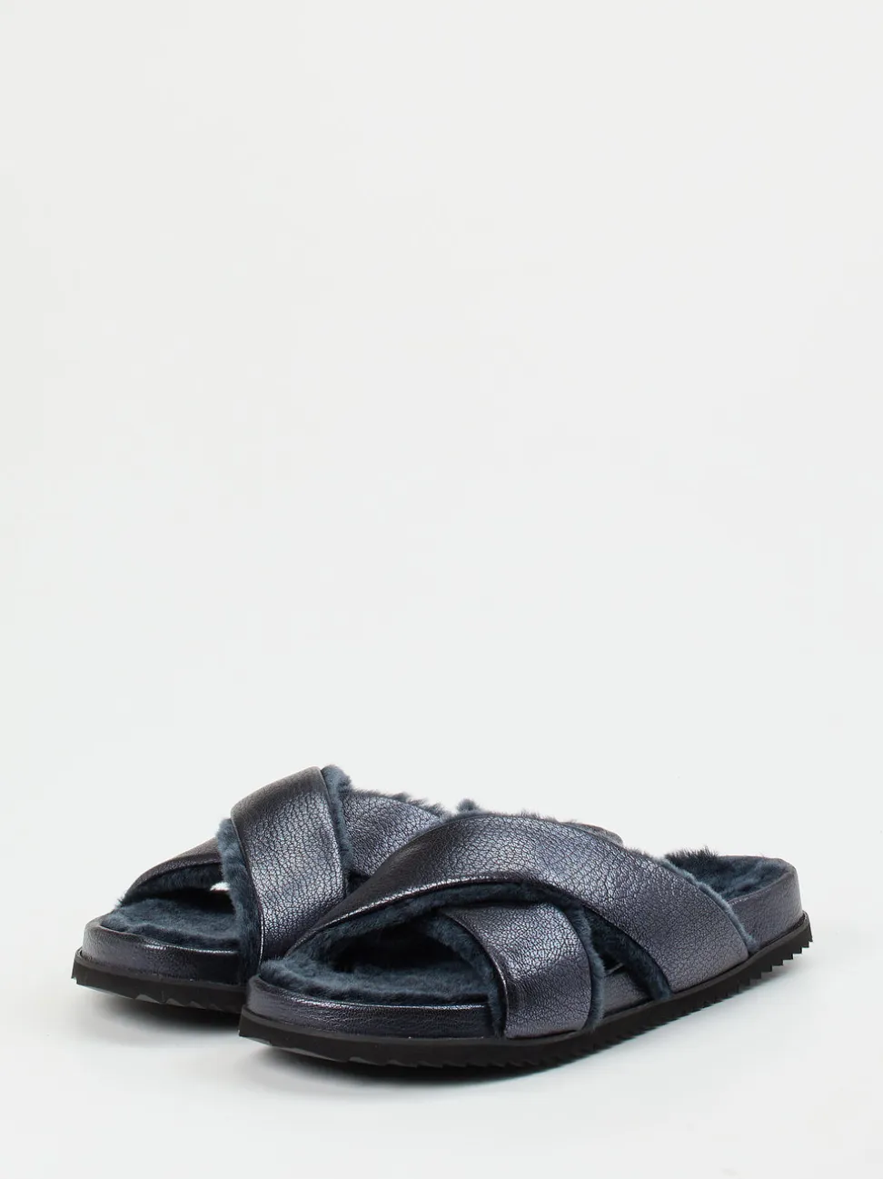 Konstantin Starke – Slides aus Metallicleder in Blau