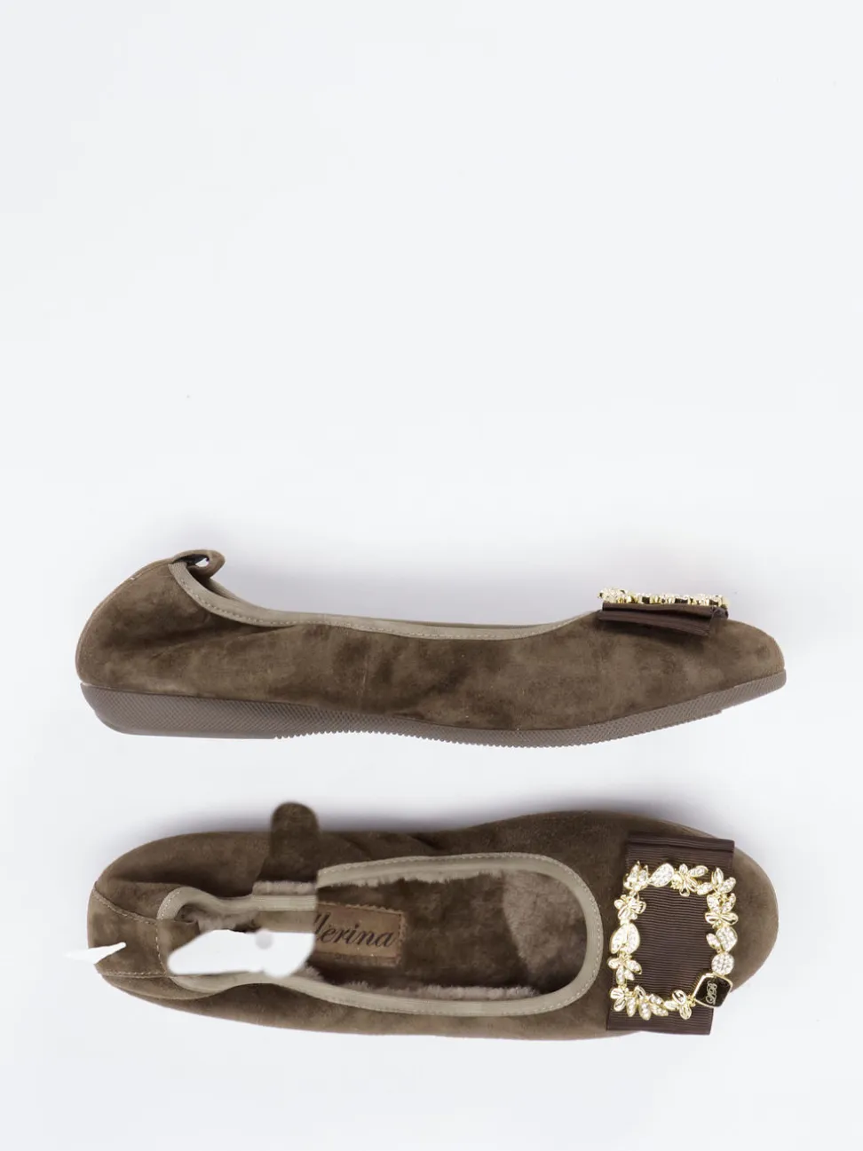 La Ballerina – Ballerinas aus Veloursleder olivbraun
