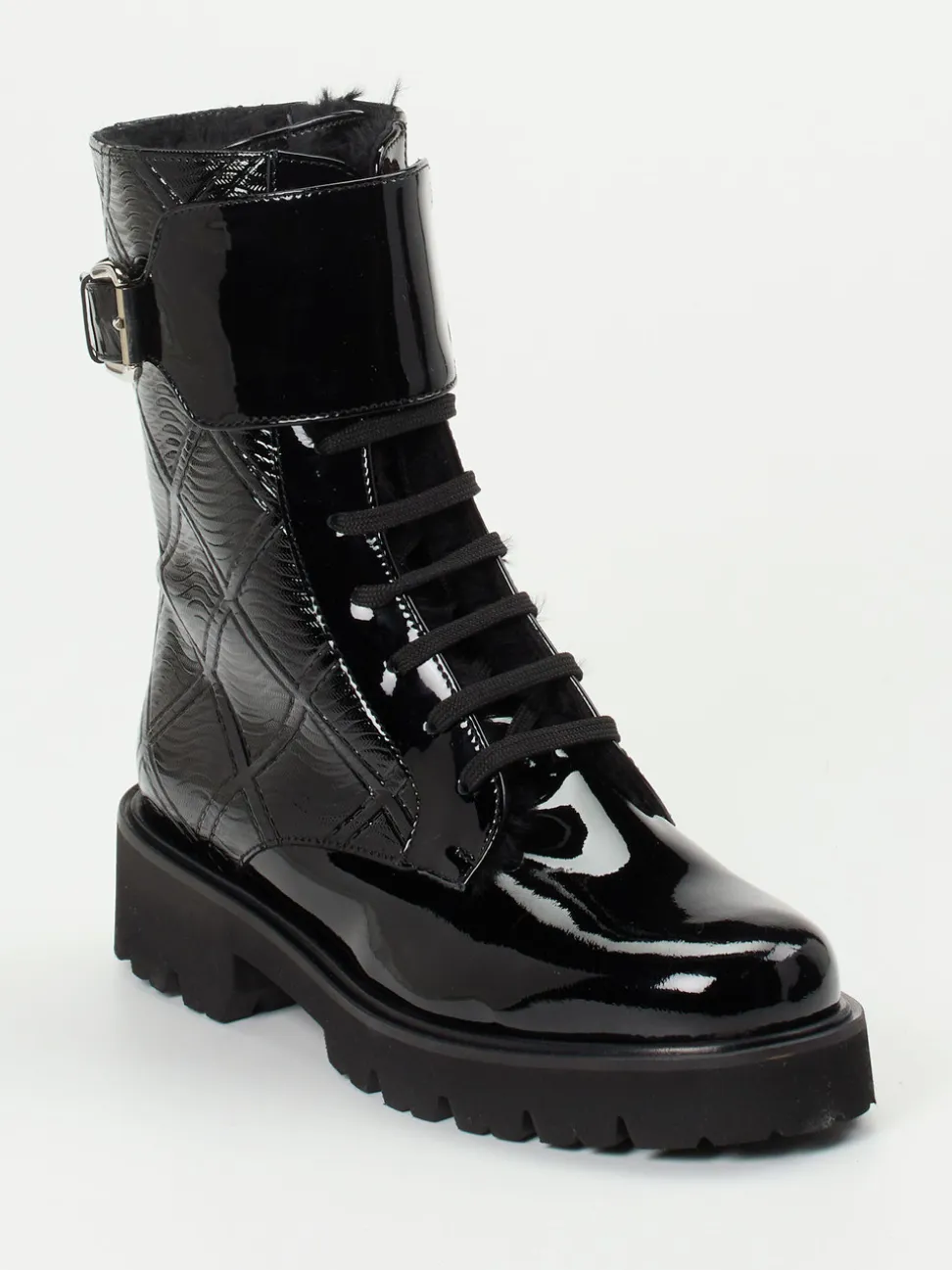 Mannori – Schnürboots aus Lackleder Schwarz