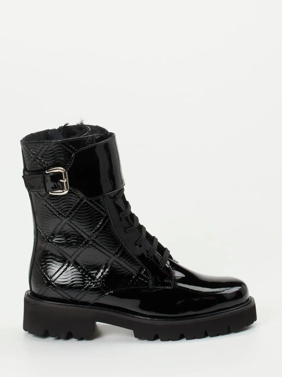 Mannori – Schnürboots aus Lackleder Schwarz