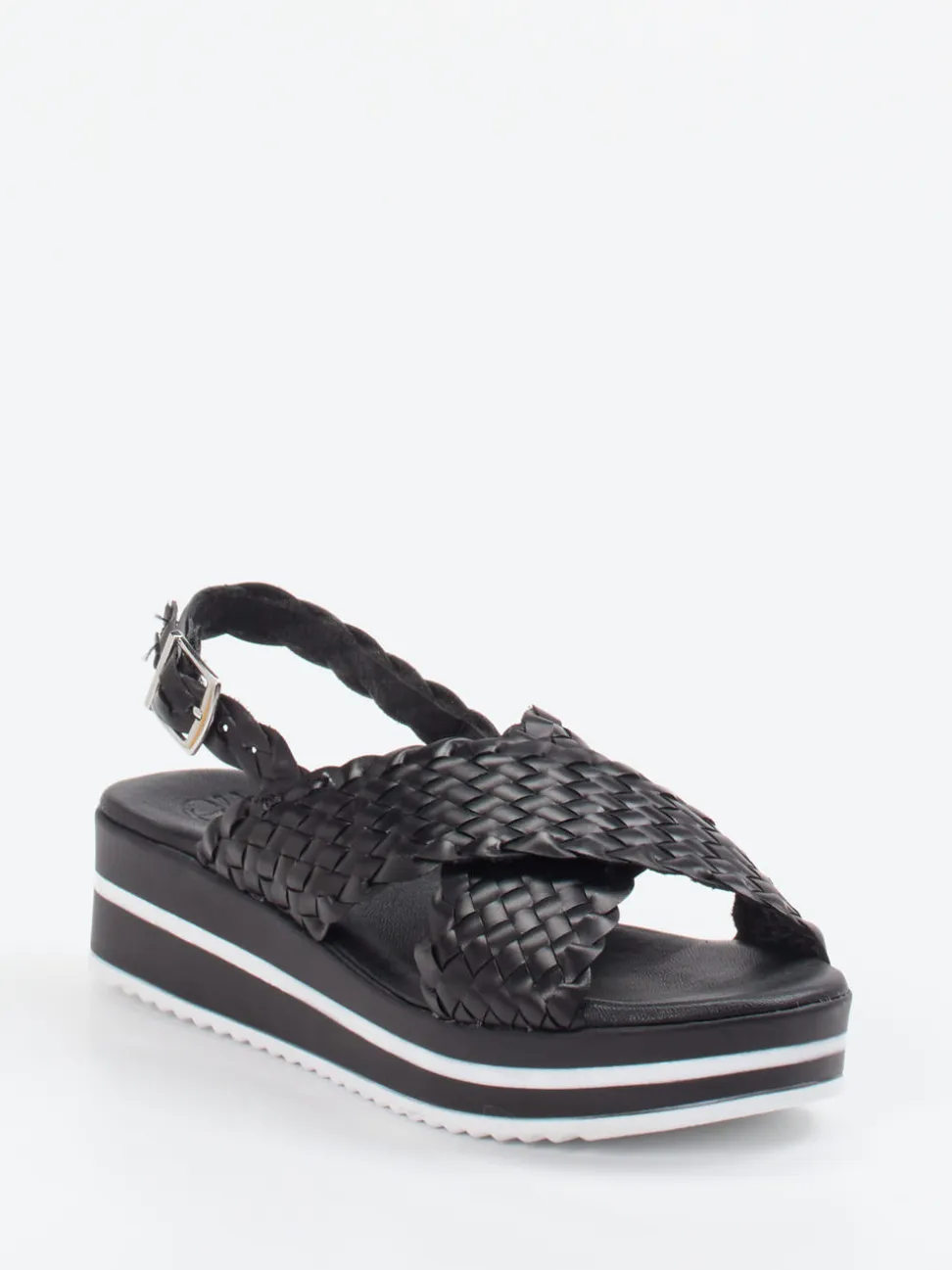 Oh!My Sandals – Plateau-Sandale aus Flechtleder Schwarz