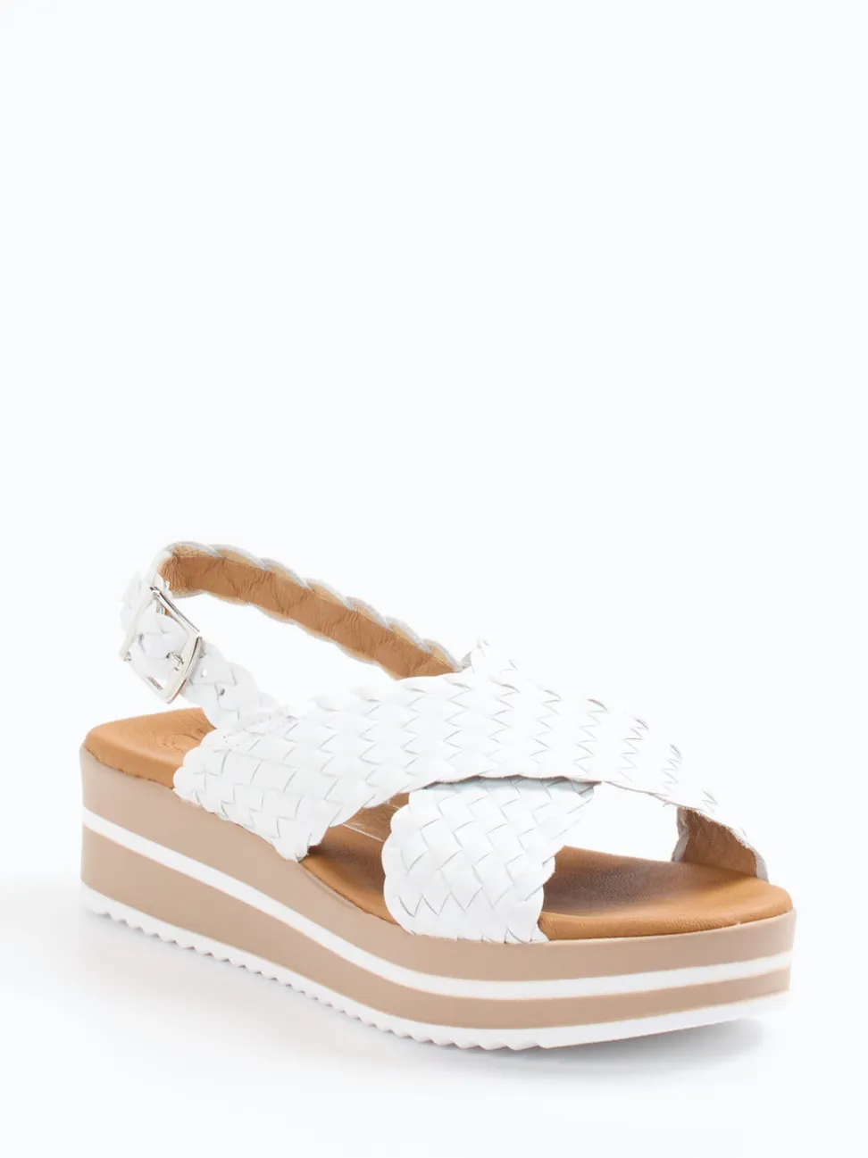Oh!My Sandals – Plateau-Sandale aus Flechtleder Weiß
