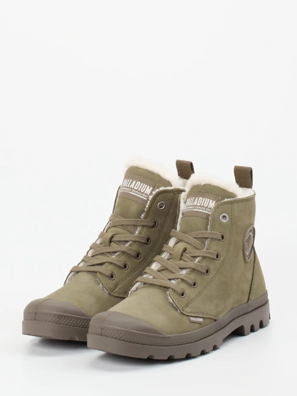 Palladium – Schnürboots aus Nubukleder in Olivgrün