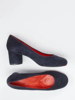 Pas de Rouge – Blockabsatz-Pumps aus Veloursleder Dunkelblau