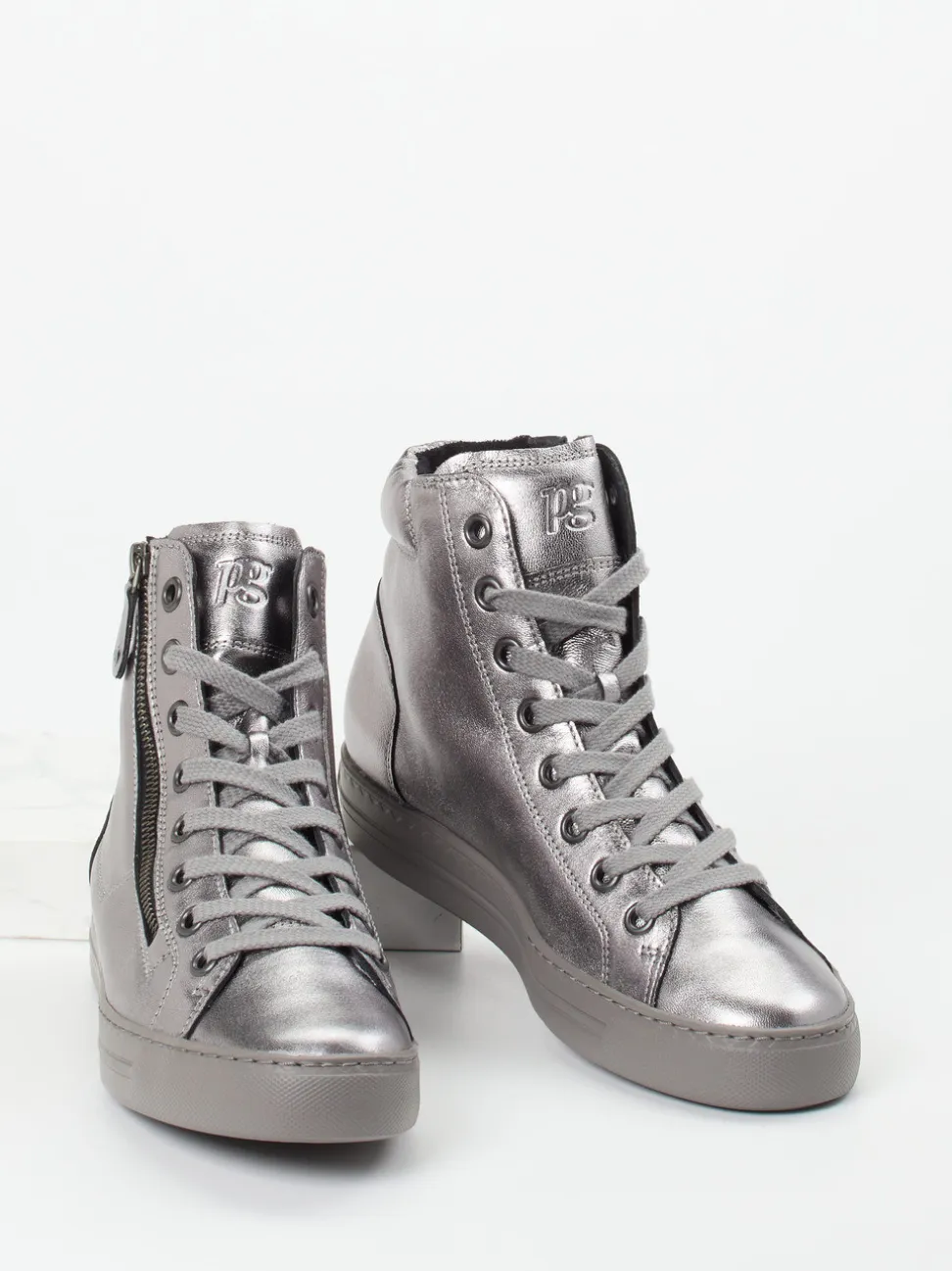 Paul Green – High-Top-Sneaker aus Metallicleder silber
