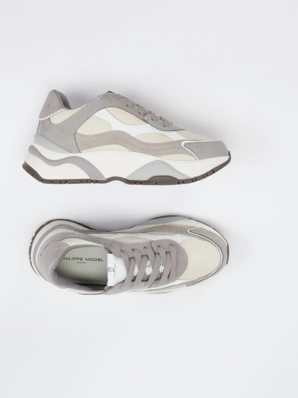 Philippe Model – Chunky Sneaker aus Velour/Textil beige