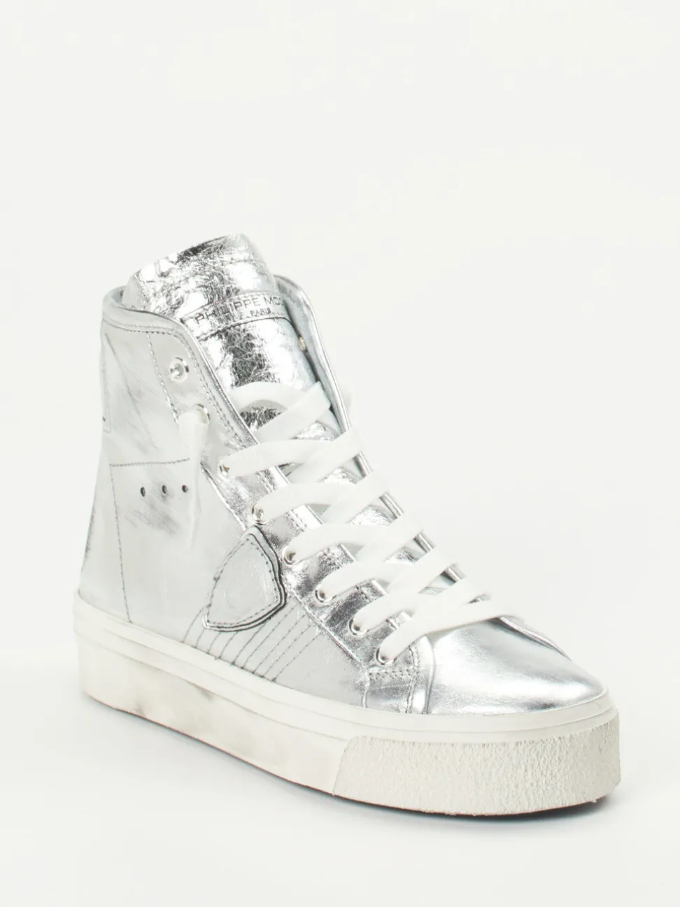 Philippe Model – High-Top Sneaker aus Metallicleder Silber