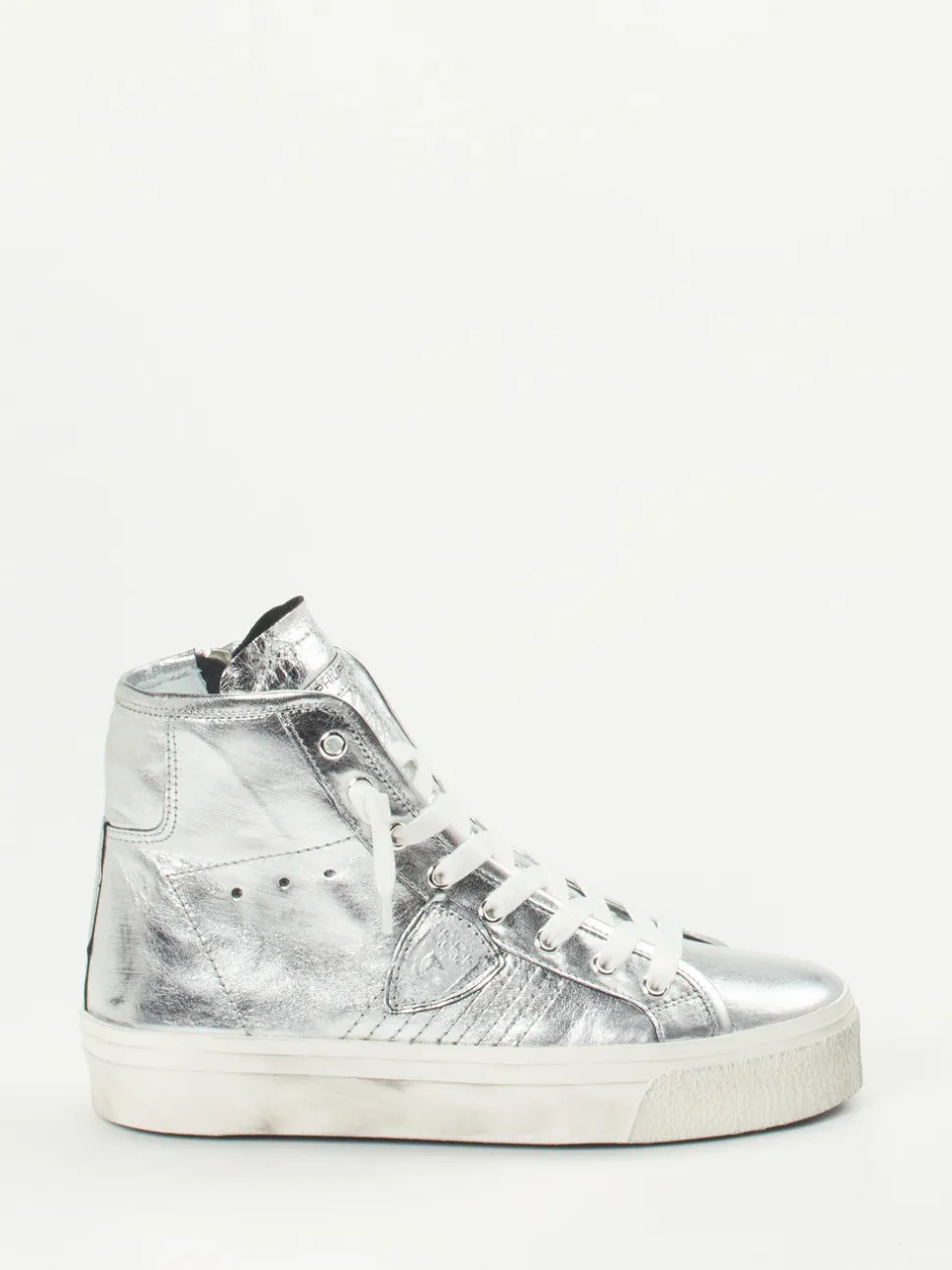 Philippe Model – High-Top Sneaker aus Metallicleder Silber