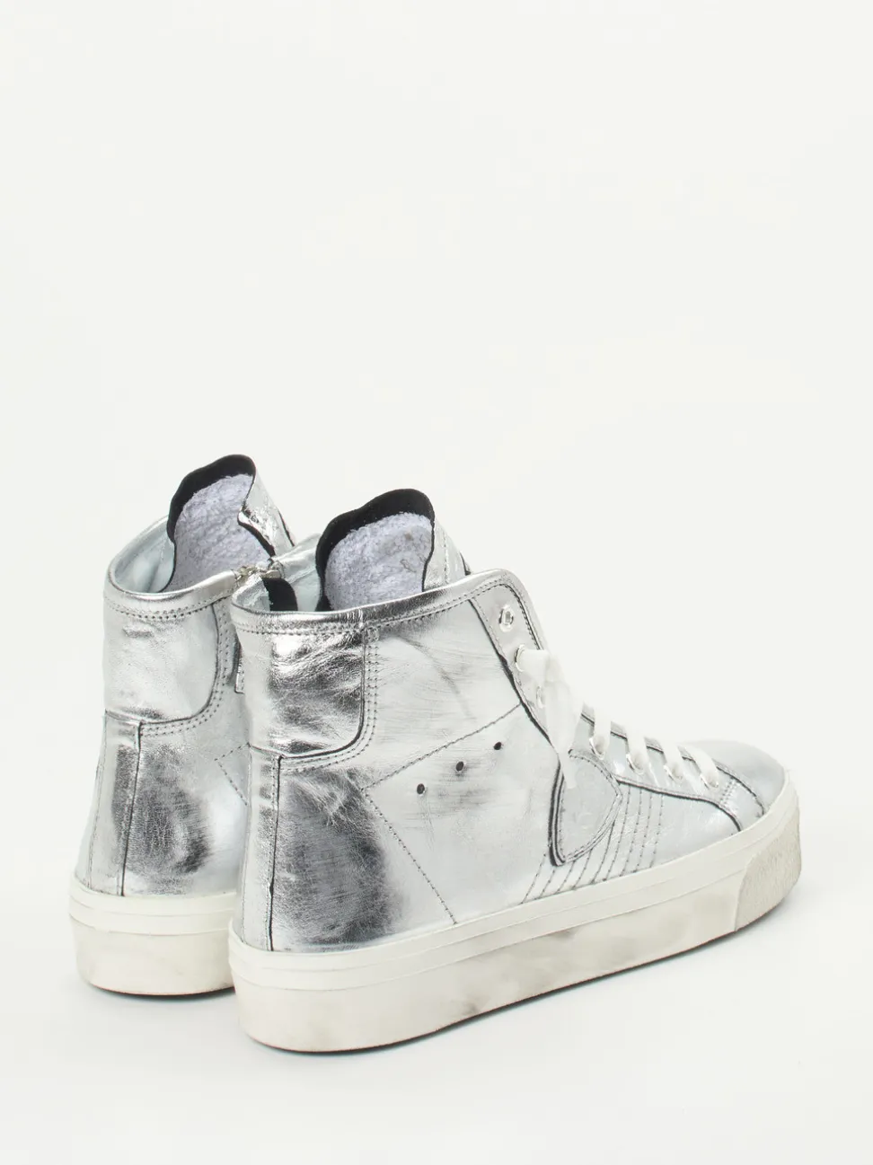 Philippe Model – High-Top Sneaker aus Metallicleder Silber