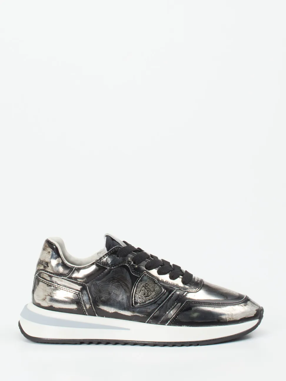 Philippe Model – Sneaker aus Metallicleder grau