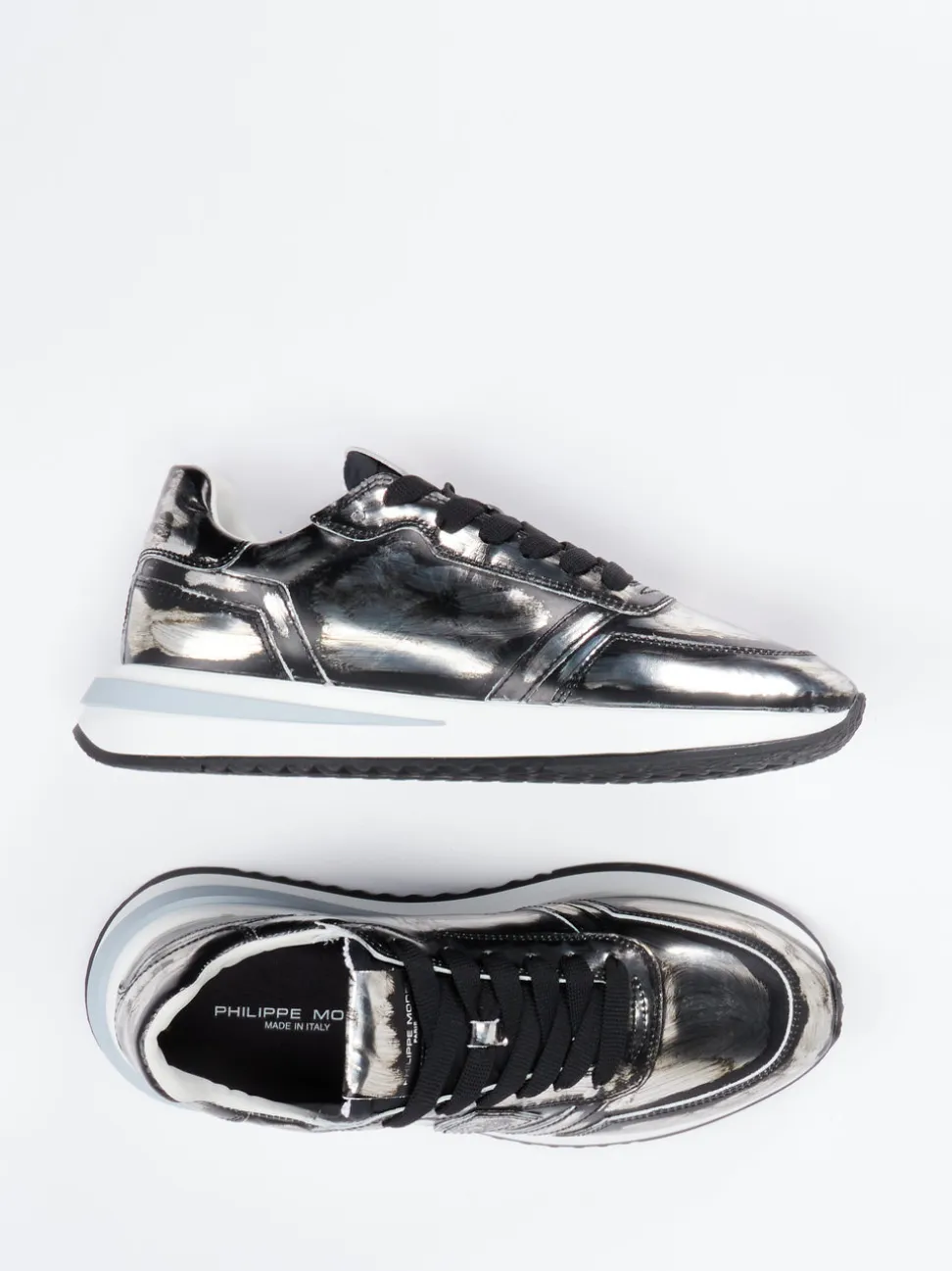 Philippe Model – Sneaker aus Metallicleder grau
