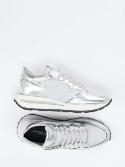 Philippe Model – Sneaker aus Metallicleder silber