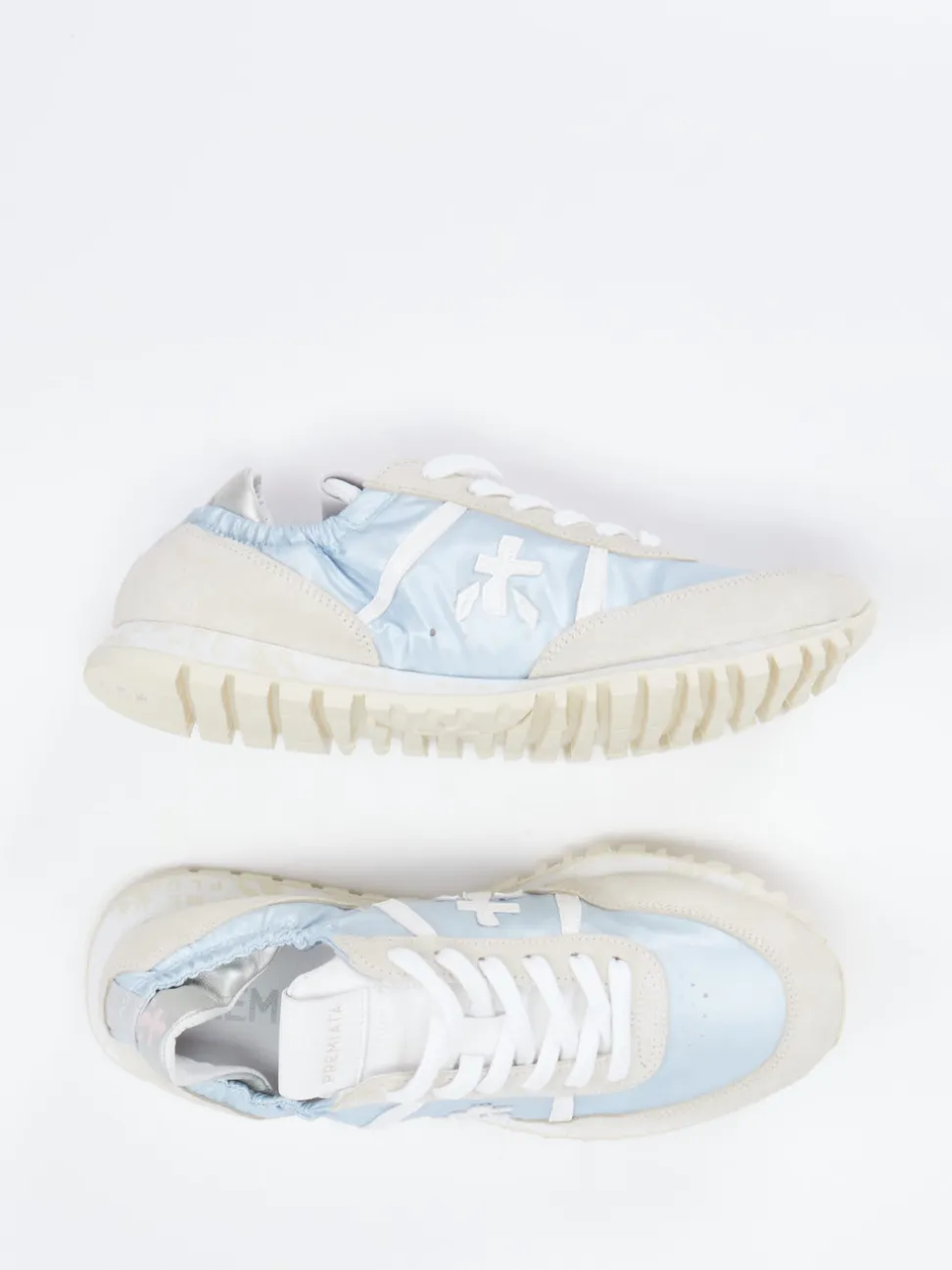 Premiata – Sneaker aus Veloursleder und Nylon hellblau