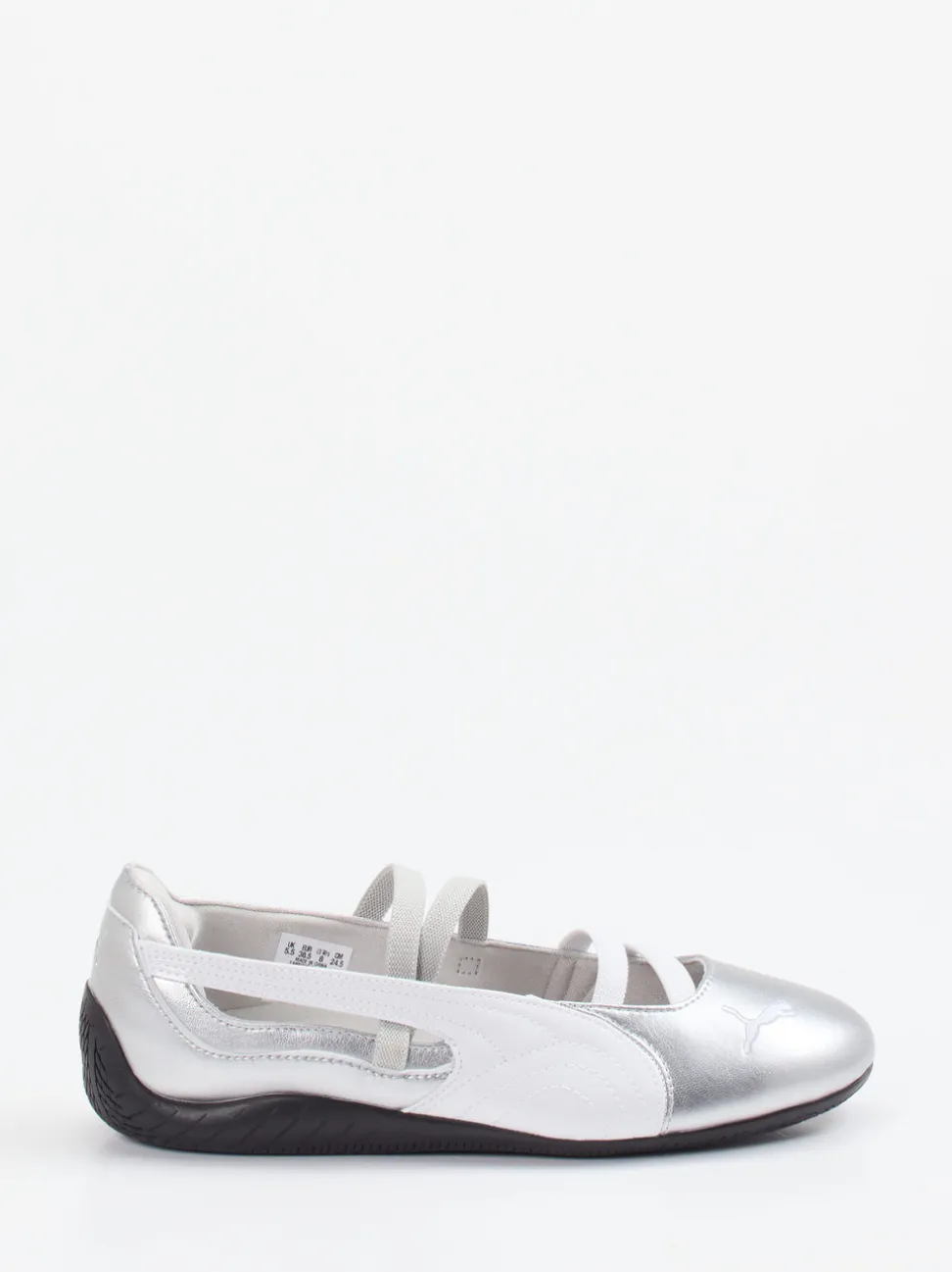 Puma – Ballerinas aus Leder in Metallic-Silber
