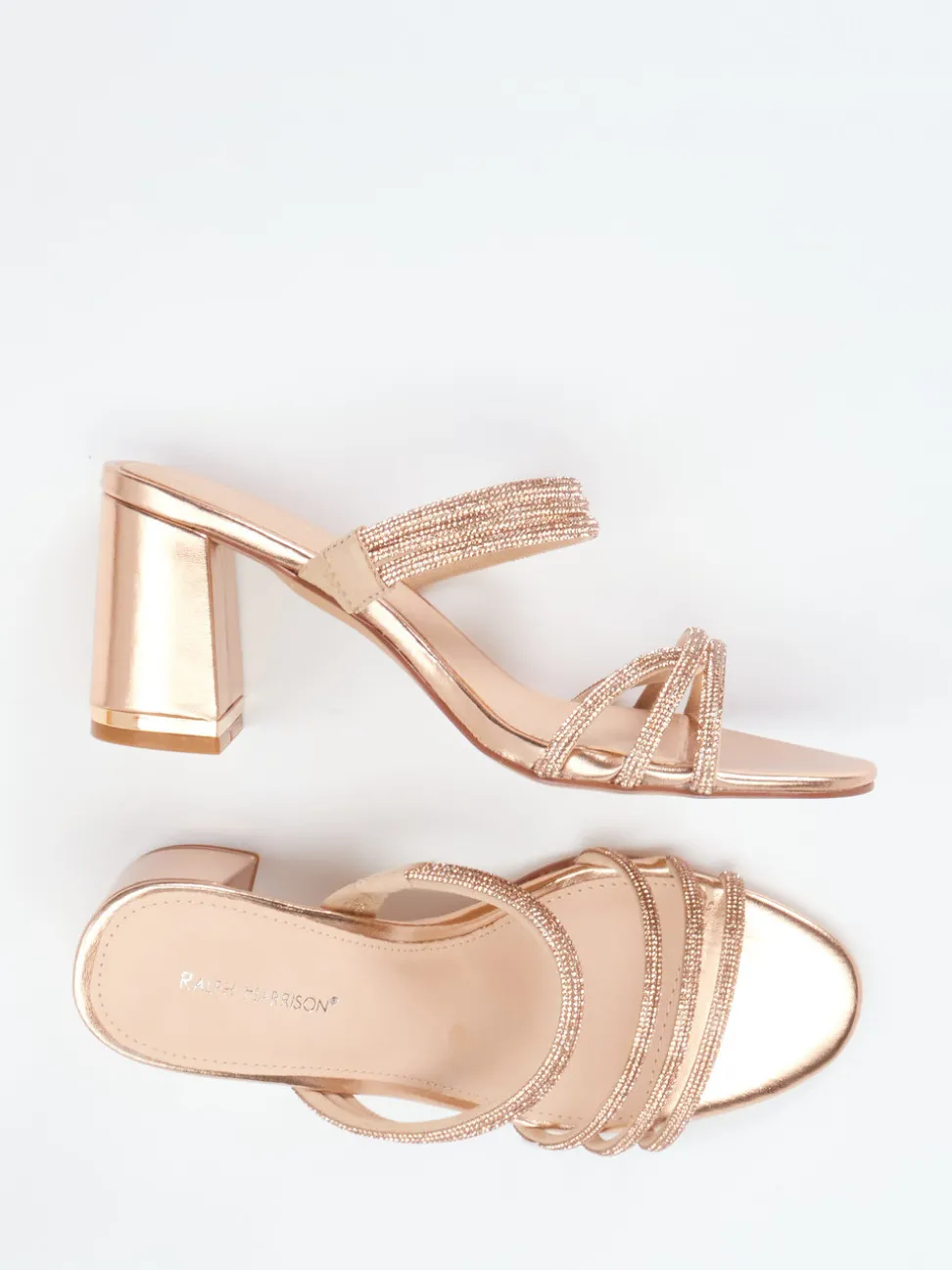 Ralph Harrison – Abendsandale aus Metallic in Roségold