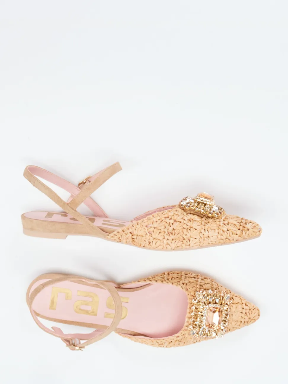 RAS – Slingback-Ballerinas aus Raffiabast beige