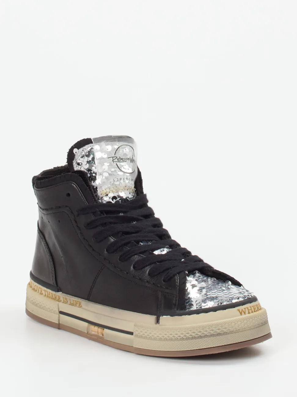 Rebecca White – High-Top Sneaker aus Metallicleder Schwarz