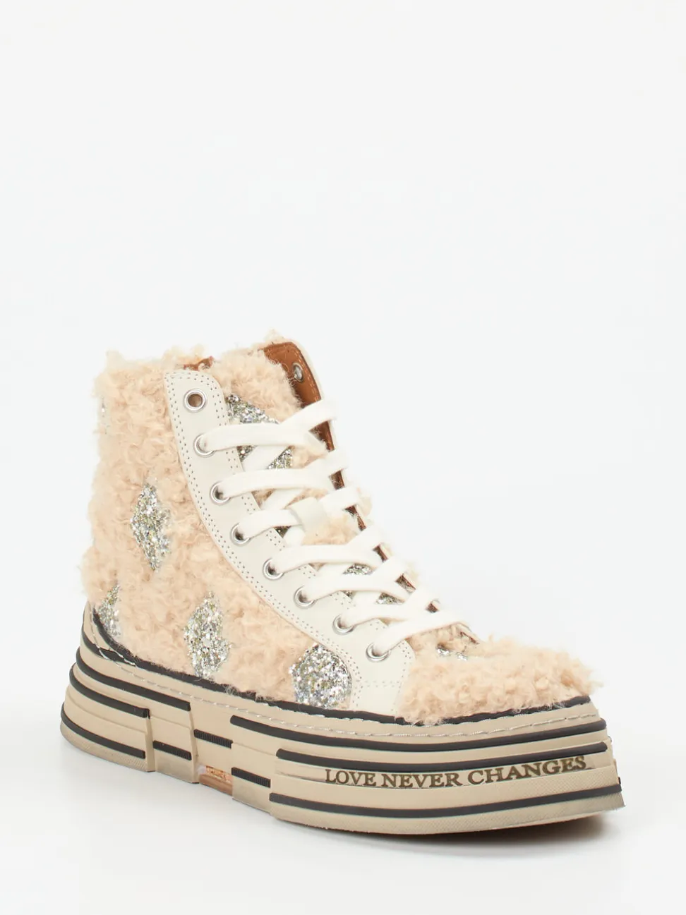 Rebecca White – High-Top-Sneaker aus Textil in Beige