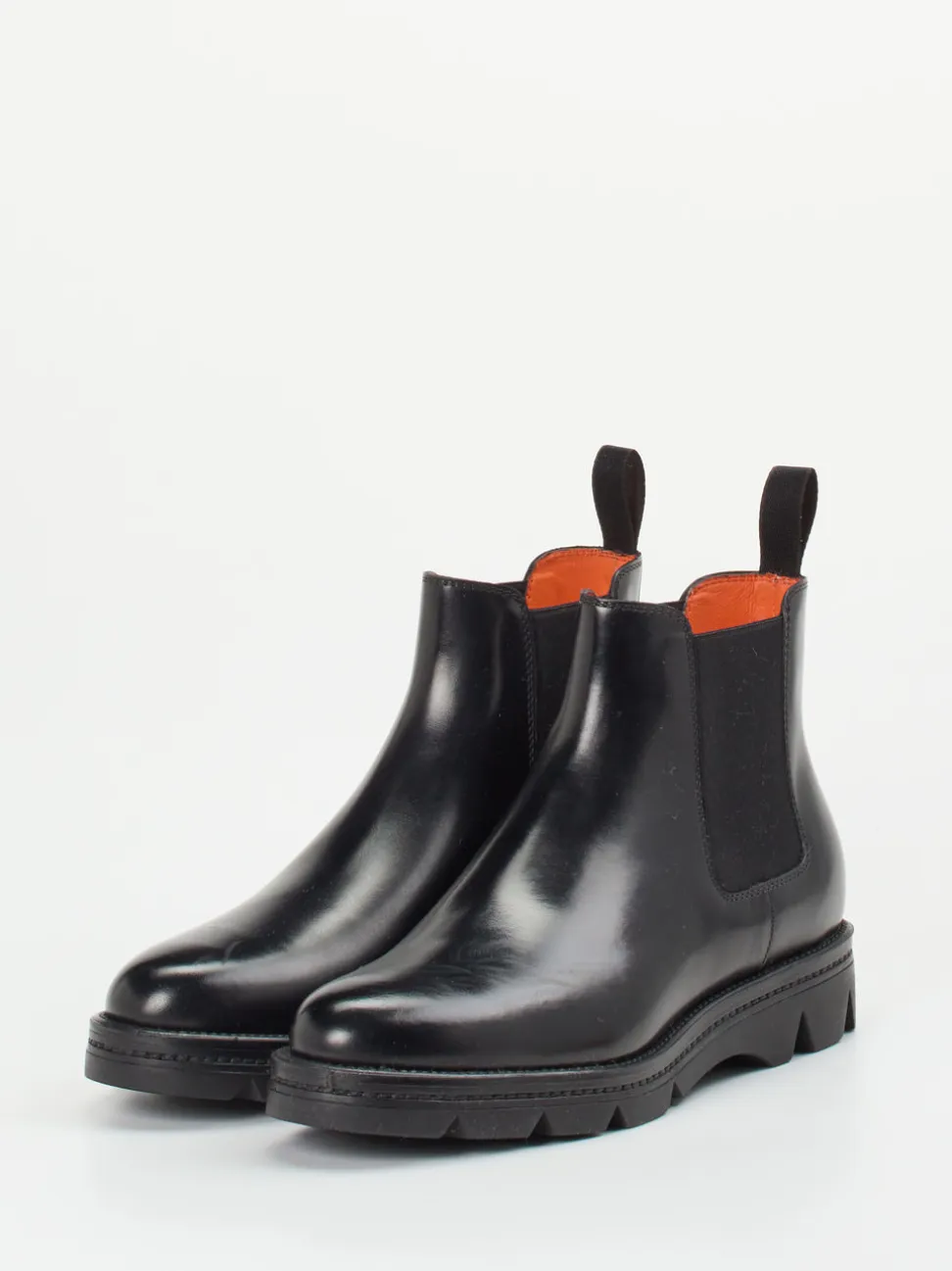 Santoni – Chelsea Boots aus Hochglanzleder schwarz