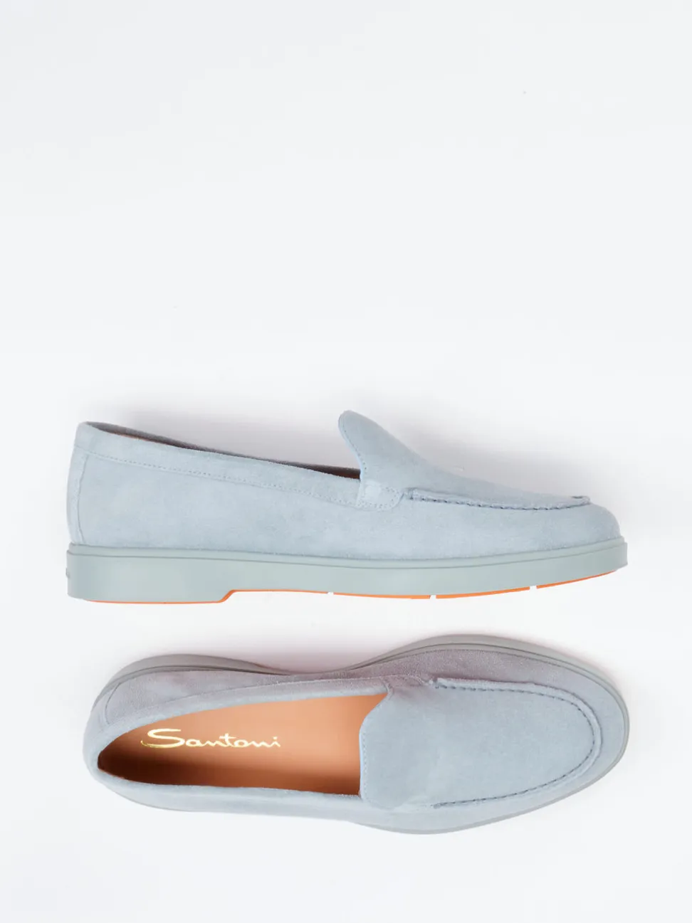 Santoni – Loafer aus Veloursleder in Eisblau