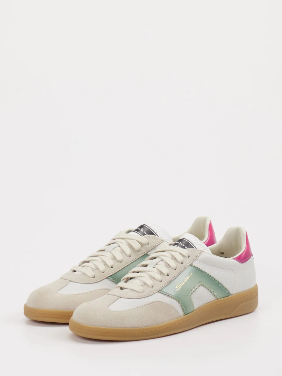 Santoni – Retro-Sneaker aus Velour/Leder cremeweiß