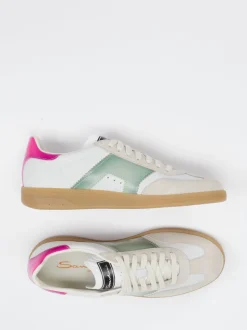 Santoni – Retro-Sneaker aus Velour/Leder cremeweiß