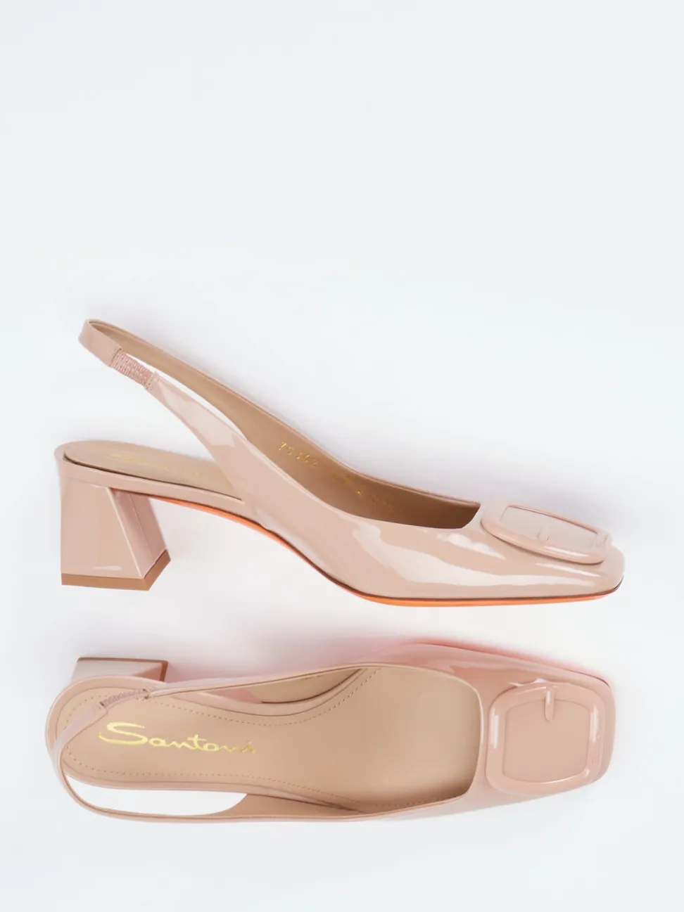 Santoni – Slingpumps aus Lackleder in Rosé-Beige