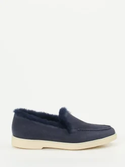 Santoni – Slipper aus Veloursleder in Dunkelblau