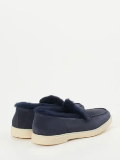 Santoni – Slipper aus Veloursleder in Dunkelblau