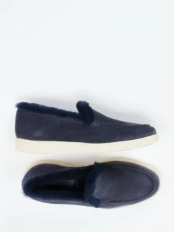 Santoni – Slipper aus Veloursleder in Dunkelblau