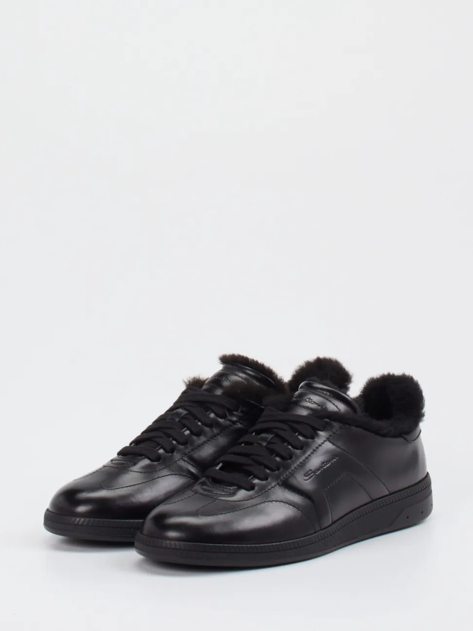 Santoni – Sneaker aus Kalbleder mit Lammfellfutter