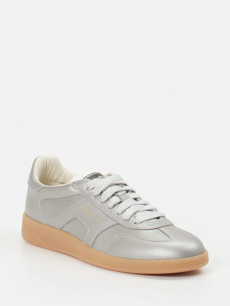 Santoni – Sneaker aus Metallicleder in Silber
