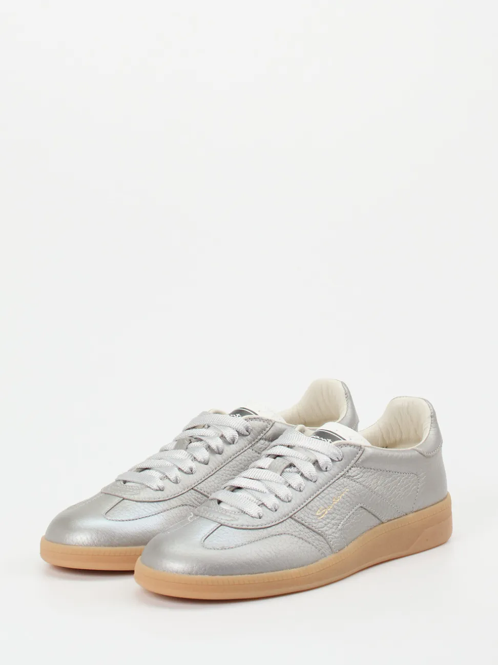 Santoni – Sneaker aus Metallicleder in Silber