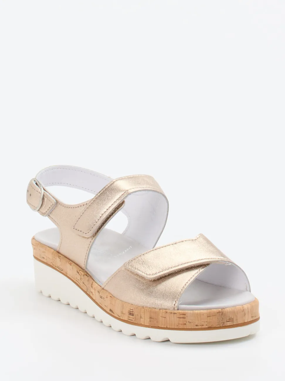 Semler – Komfortsandalen aus Metallicleder beige